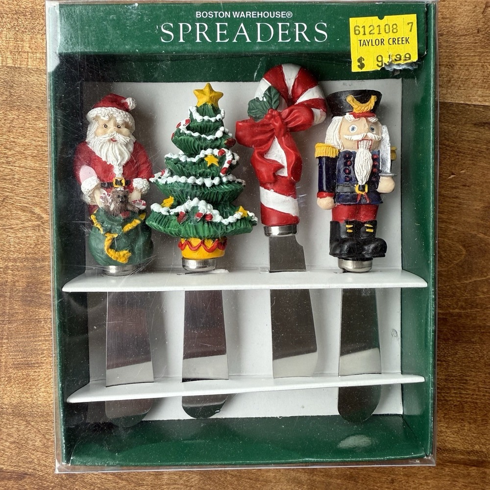 Vintage Christmas Spreaders Stainless Steel Blade Set Of 4 Boston Warehouse 1994